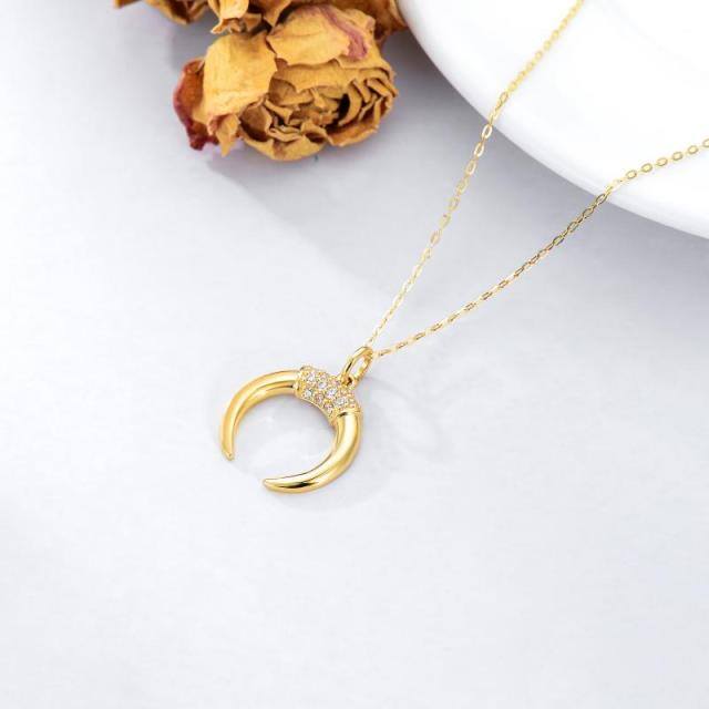 Colar real do pendente da lua do ouro 14K com zircônia cúbica para meninas das mulheres-3