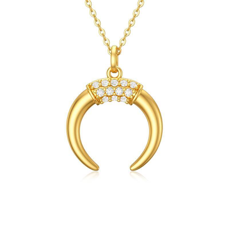 14K Gold Cubic Zirconia Moon Pendant Necklace-1