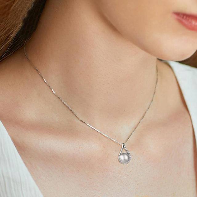 Sterling Silver Drop Shape Matte Ball Urn Necklace for Ashes with Box Chain-1