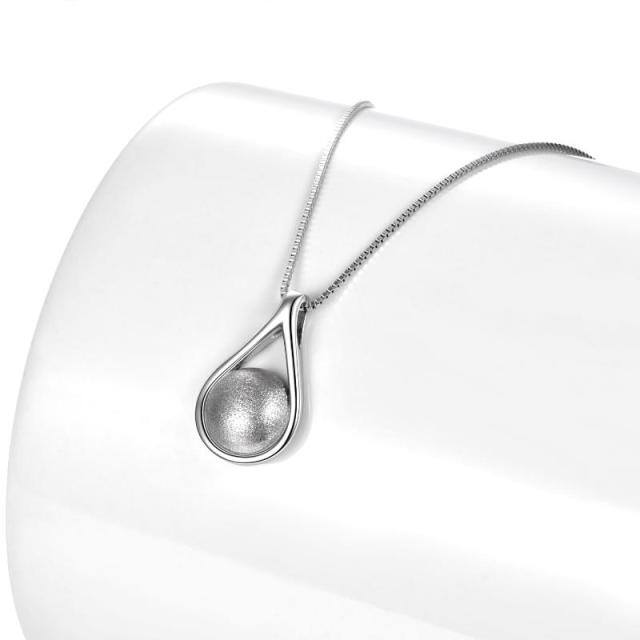 Sterling Silver Drop Shape Matte Ball Urn Necklace for Ashes with Box Chain-3