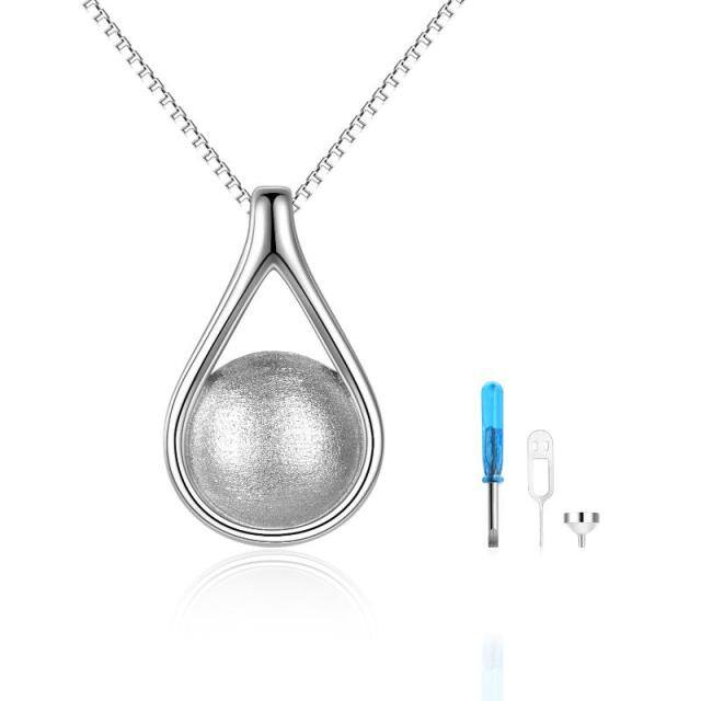 Sterling Silver Drop Shape Matte Ball Urn Necklace for Ashes with Box Chain-0
