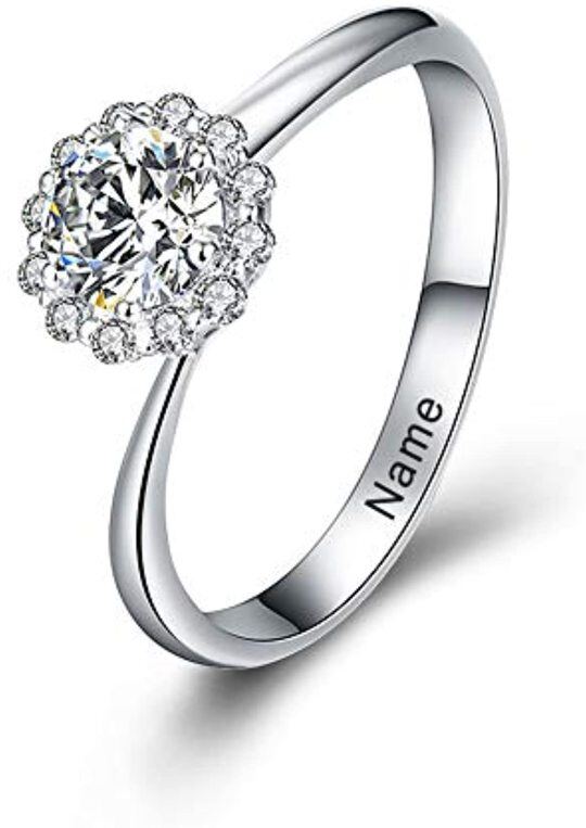 Sterling Silver Cubic Zirconia Personalized Engraving Ring