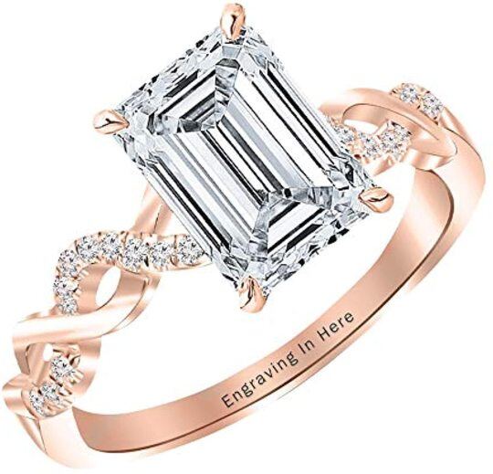 Pierścionek zaręczynowy ze srebra wysokiej próby, pozłacany różowym złotem, spersonalizowany grawerowany skręt i nieskończony pierścionek zaręczynowy