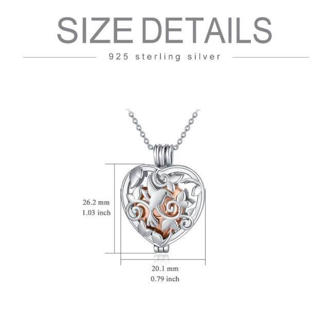 Sterling Silber Zweifarbige Vogel- und Herz-Urnen-Halskette-3