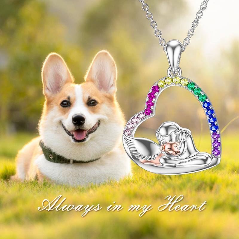 Sterling Silver Circular Shaped Cubic Zirconia Dog Pendant Necklace-6