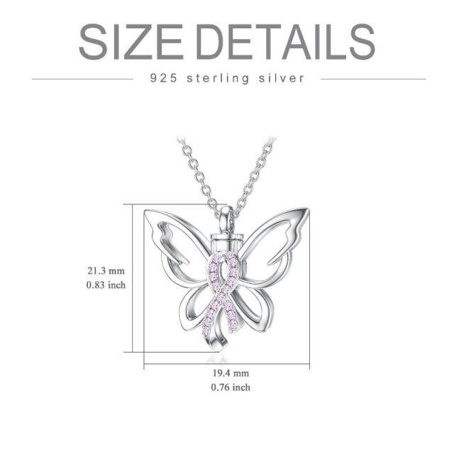 Sterling Silver Butterfly & Pink Ribbon Breast Cancer Urn Necklace for Ashes-5