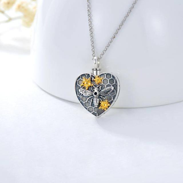 Sterling Silver Two-tone Bee & Heart Urn Necklace for Ashes-4