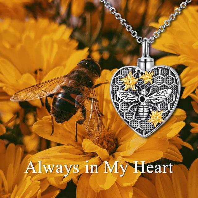 Sterling Silver Two-tone Bee & Heart Urn Necklace for Ashes-3