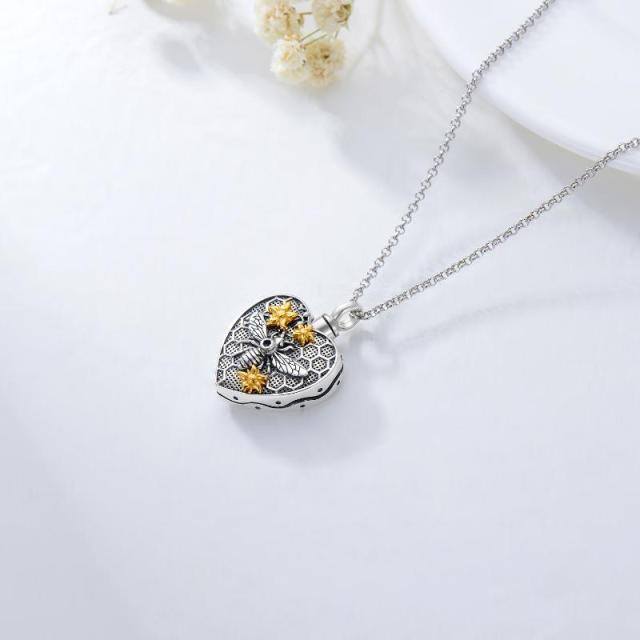Sterling Silver Two-tone Bee & Heart Urn Necklace for Ashes-5