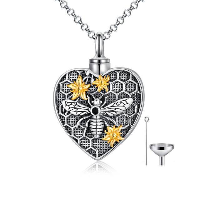 Sterling Silver Two-tone Bee & Heart Urn Necklace for Ashes-1