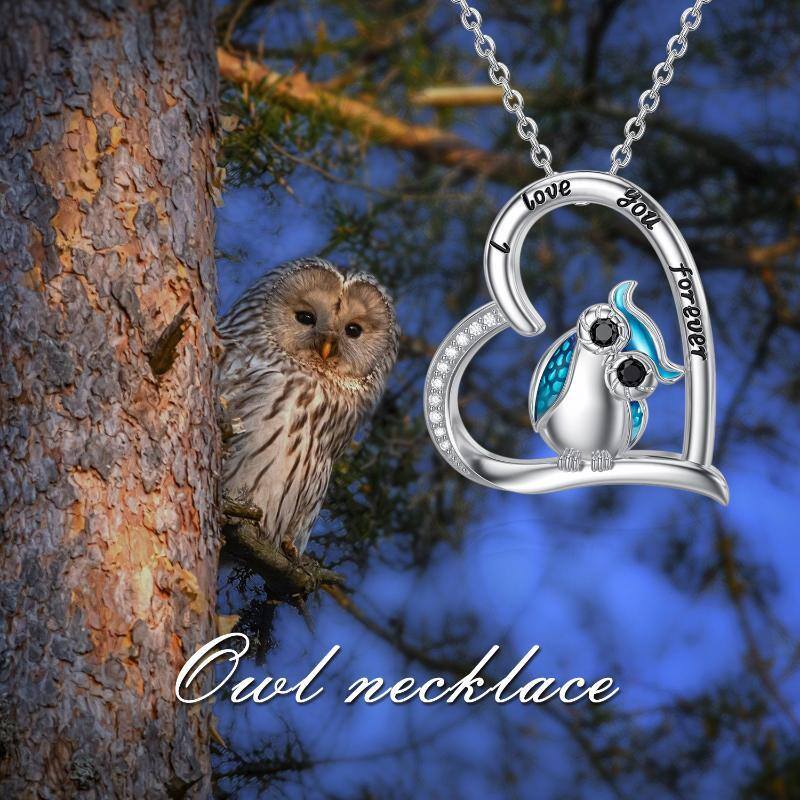 Sterling SilverCubic Zirconia Owl & Heart Pendant Necklace Engraved I Love You Forever-6