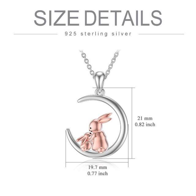 Sterling Silver Two-tone Rabbit & Moon Pendant Necklace-5