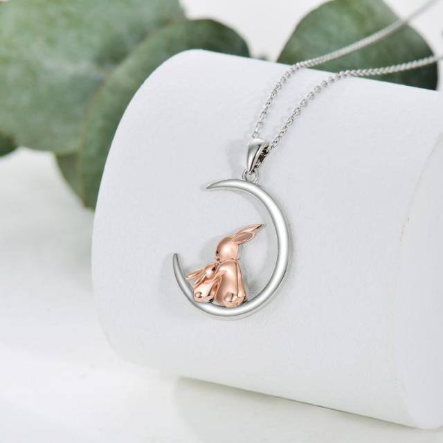 Sterling Silver Two-tone Rabbit & Moon Pendant Necklace-3