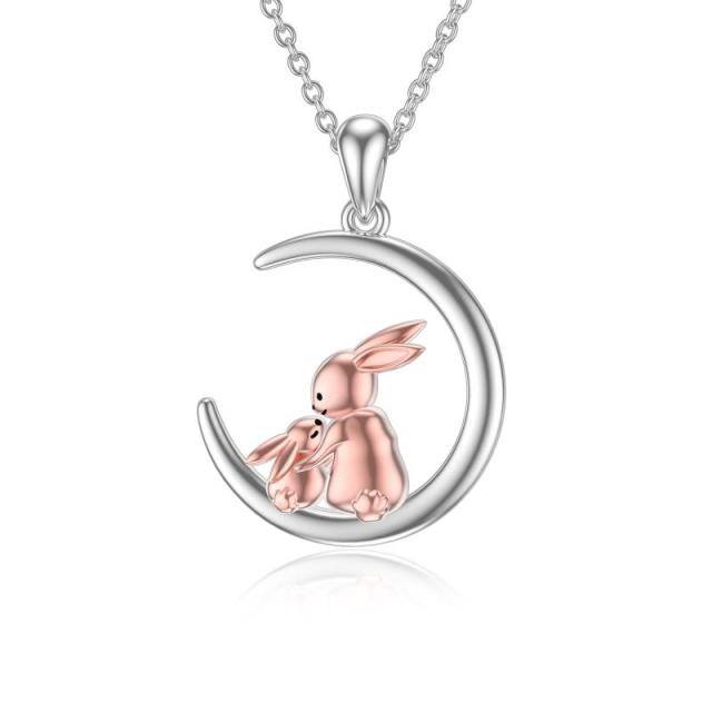 Sterling Silver Two-tone Rabbit & Moon Pendant Necklace-1