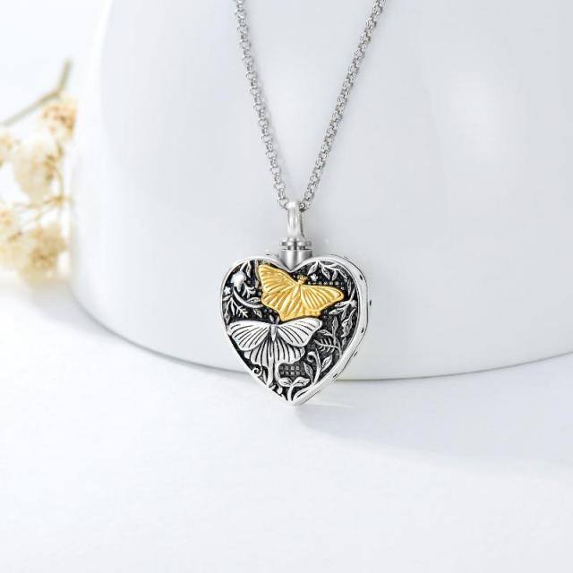 Sterling Silver Two-tone Butterfly Urn Necklace for Ashes-4