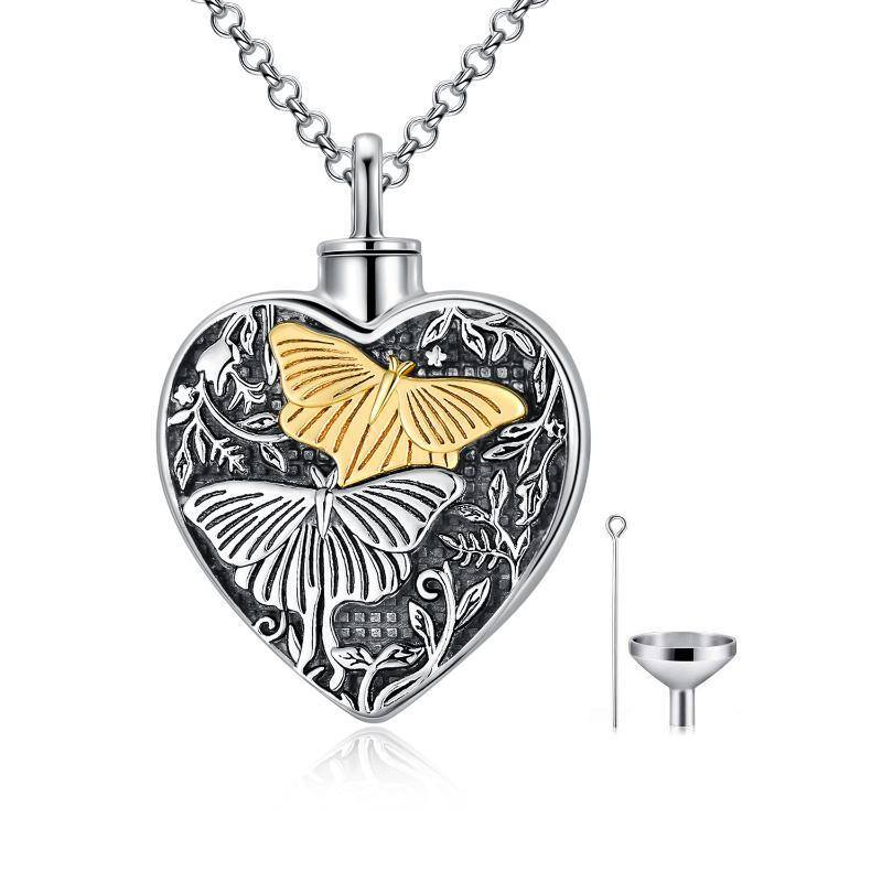 Sterling Silver Two-tone Butterfly Urn Necklace for Ashes-1
