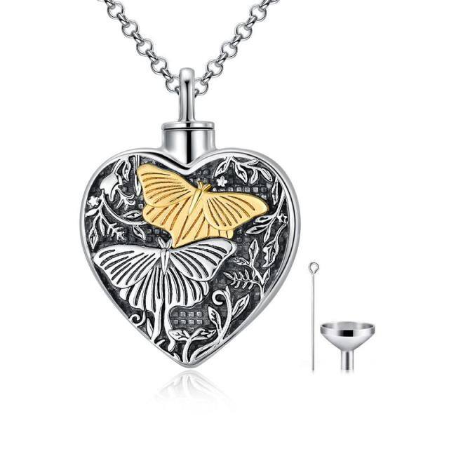 Sterling Silver Two-tone Butterfly Urn Necklace for Ashes-0