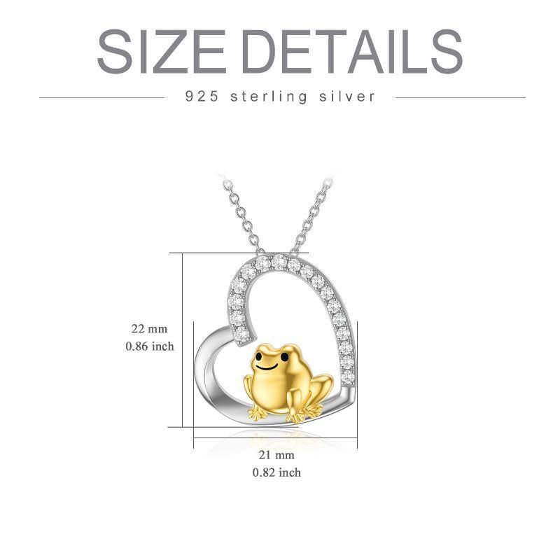 Sterling Silver Two-tone Circular Shaped Cubic Zirconia Frog & Heart Pendant Necklace-6