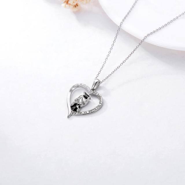 Sterling Silver Two-tone Cubic Zirconia Heart & Trencher Cap Pendant Necklace-3