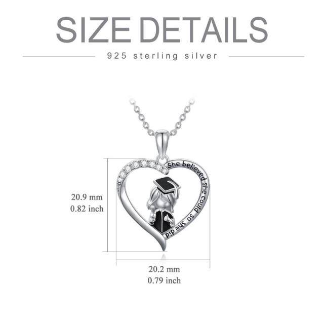 Sterling Silver Two-tone Cubic Zirconia Heart & Trencher Cap Pendant Necklace-4
