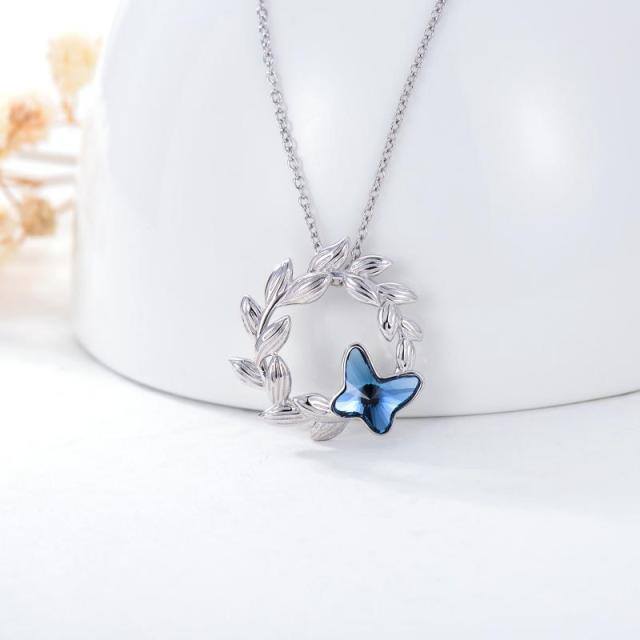 Sterling Silver Crystal Butterfly Pendant Necklace-5