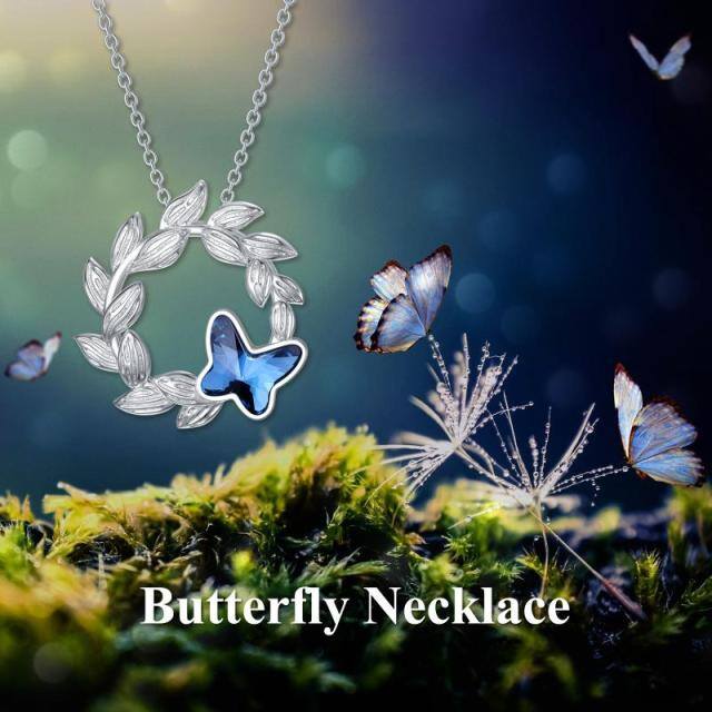 Sterling Silver Crystal Butterfly Pendant Necklace-3