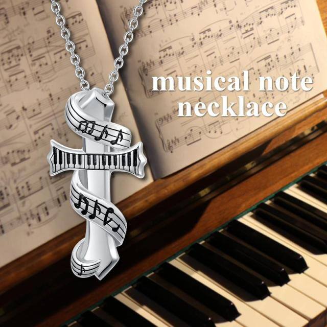 Sterling Silver Two-tone Music Symbol & Piano Pendant Necklace-2