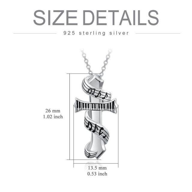 Sterling Silver Two-tone Music Symbol & Piano Pendant Necklace-5