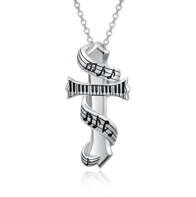 Sterling Silver Two-tone Music Symbol & Piano Pendant Necklace-0