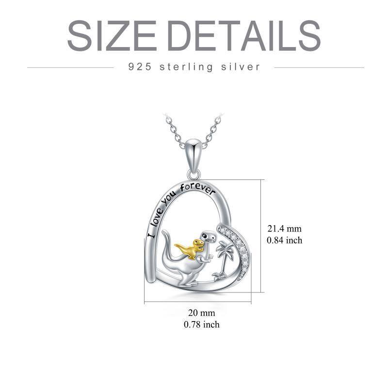 Sterling Silver Two-tone Heart Dinosaur Mom with Baby Pendant Necklace with Engraved Word-5