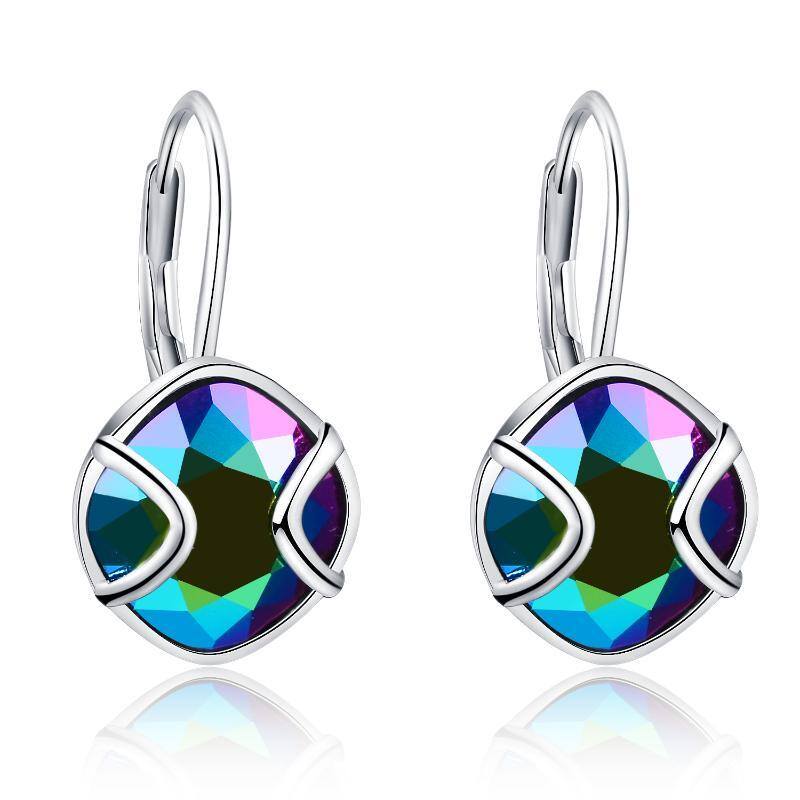 Sterling Silver Crystal Square Drop Earrings-1