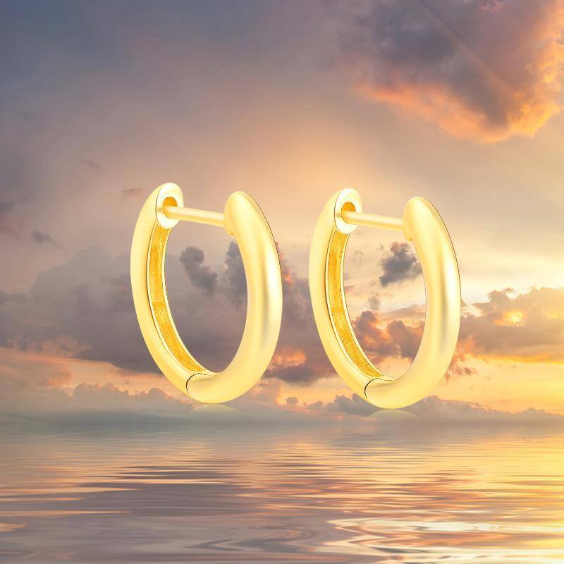 14K Gold Round Hoop Earrings-6