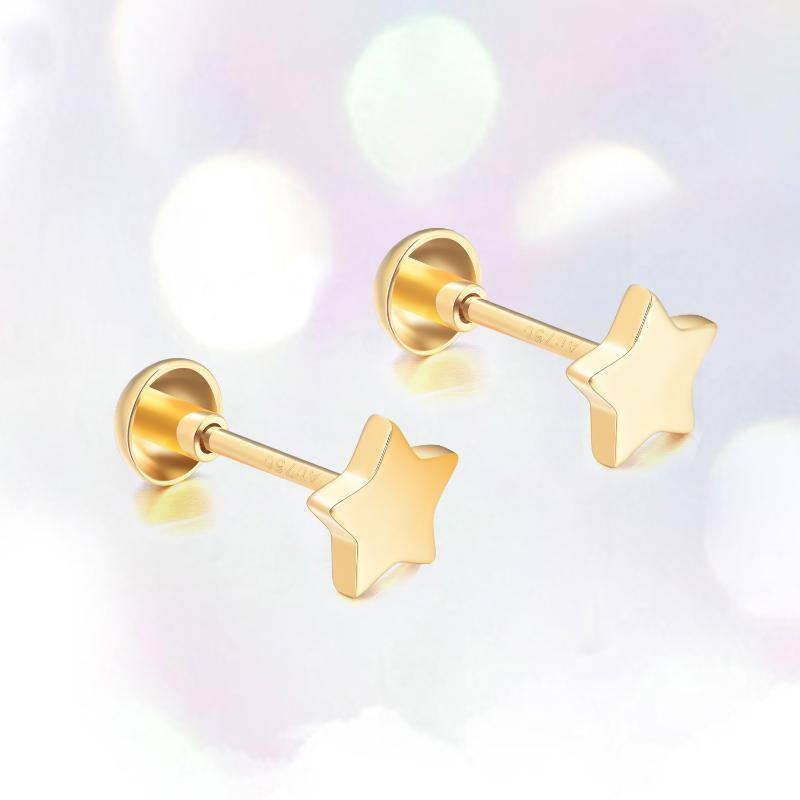 18K Gold Star Stud Earrings-5