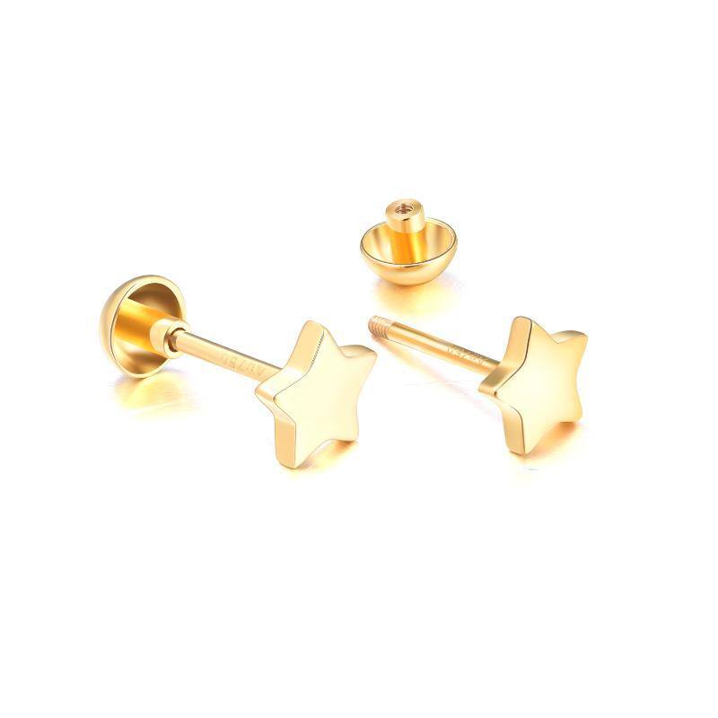 18K Gold Star Stud Earrings-3