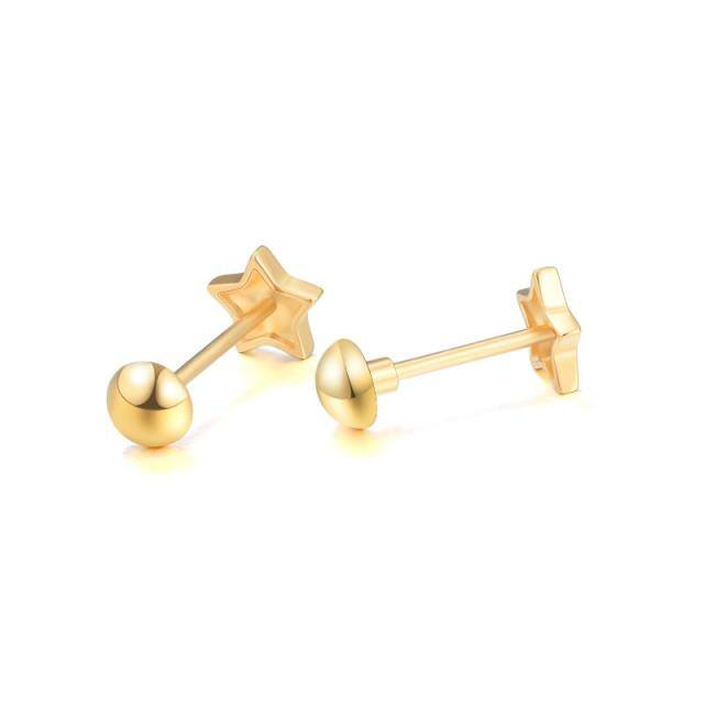 18K Gold Star Stud Earrings-4