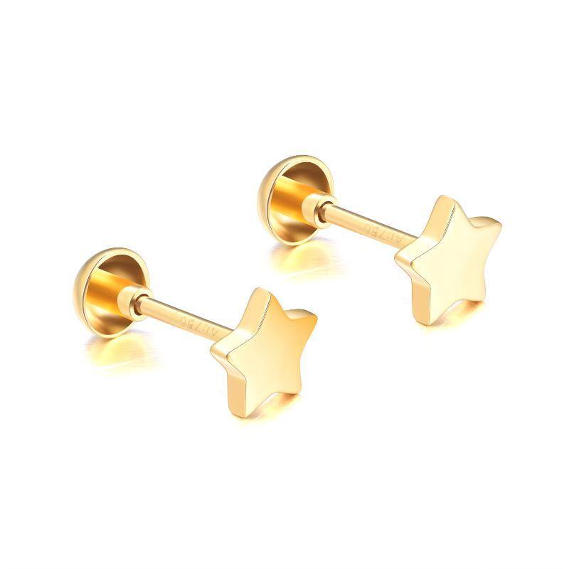 18K Gold Star Stud Earrings-1