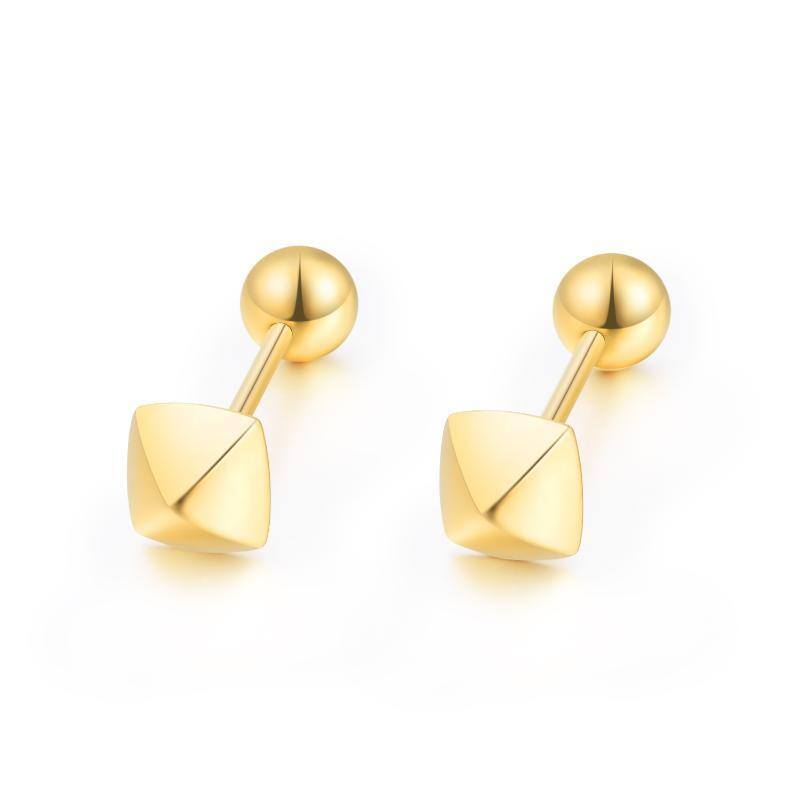 18K Gold Square Stud Earrings-1