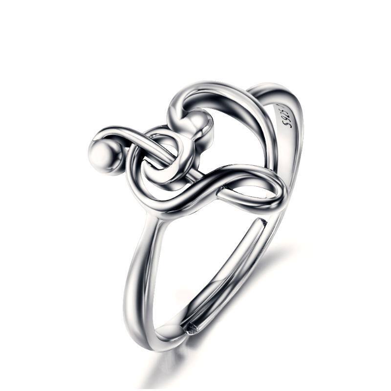 Sterling Silver Heart & Music Symbol Open Ring-1