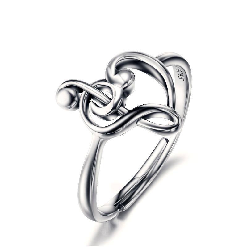 Sterling Silver Heart & Music Symbol Open Ring