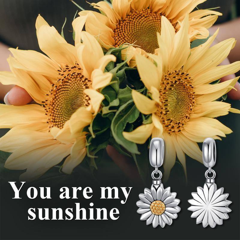 Sterling Silver Two-tone Sunflower Dangle Charm-7