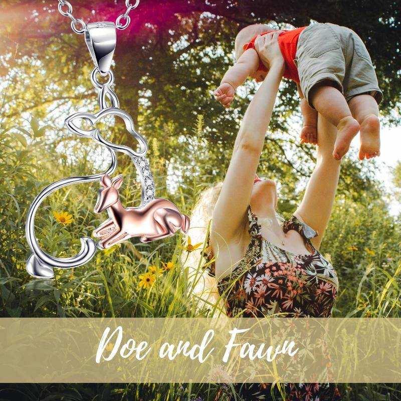 Sterling Silver Two-tone Cubic Zirconia Giraffe & Mother & Daughter Pendant Necklace-6