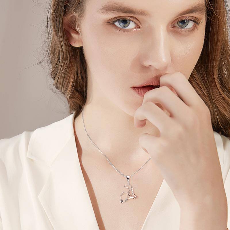 Sterling Silver Two-tone Cubic Zirconia Giraffe & Mother & Daughter Pendant Necklace-2