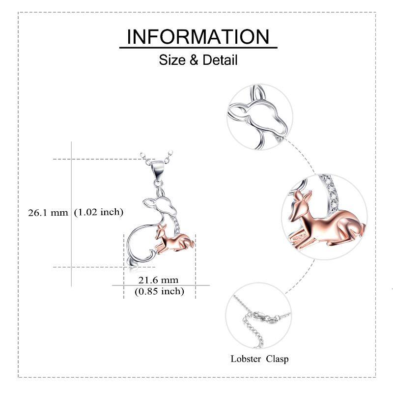 Sterling Silver Two-tone Cubic Zirconia Giraffe & Mother & Daughter Pendant Necklace-5