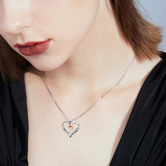 Collier en argent sterling avec pendentif en forme de coeur circulaire bicolore et mot gra-1