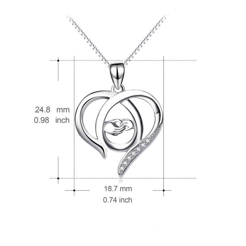 Sterling Silber Cubic Zirkonia Herz & Hold Hands Anhänger Halskette-5