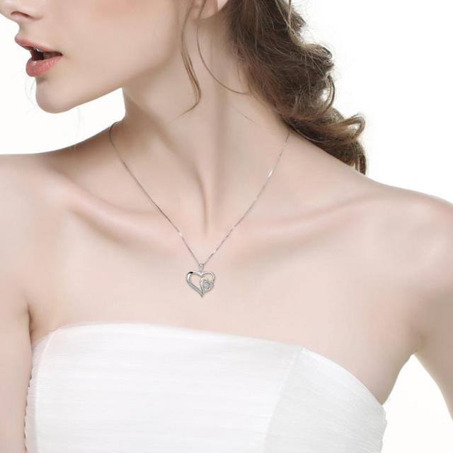 Sterling Silber kreisförmige Herz mit Herz-Anhänger Halskette-1