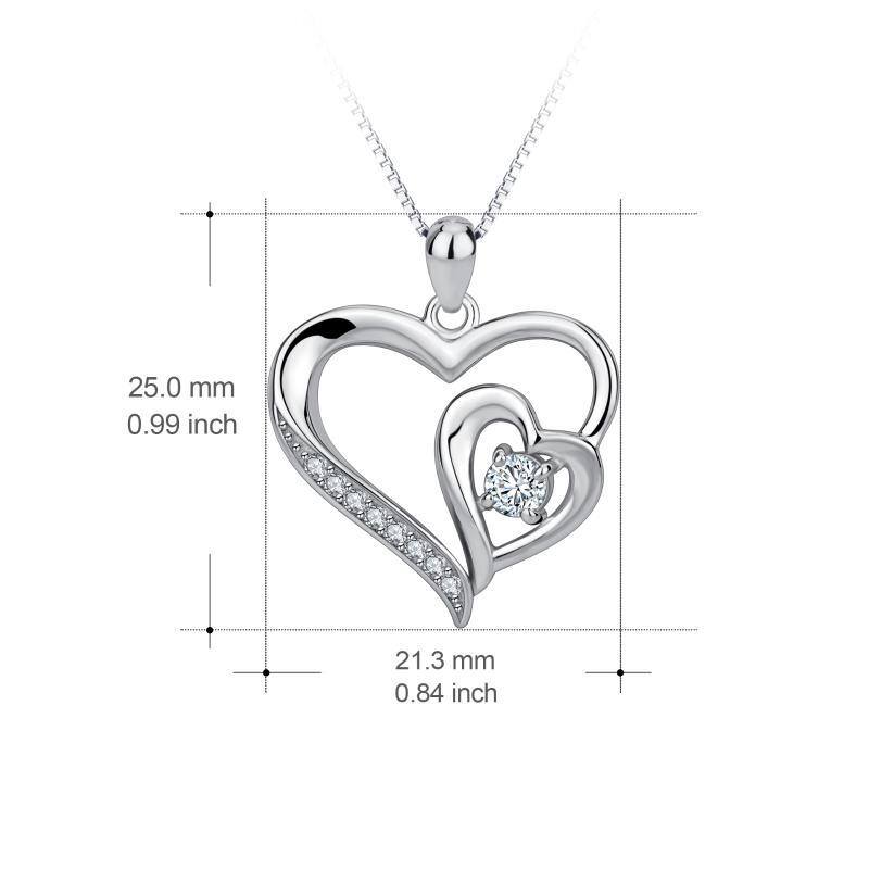 Sterling Silver Circular Shaped Heart With Heart Pendant Necklace-4