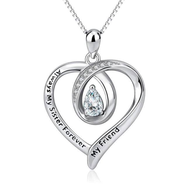 Sterling Silver Cubic Zirconia Heart Pendant Necklace with Box Chain-0