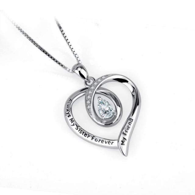 Sterling Silver Cubic Zirconia Heart Pendant Necklace with Box Chain-2