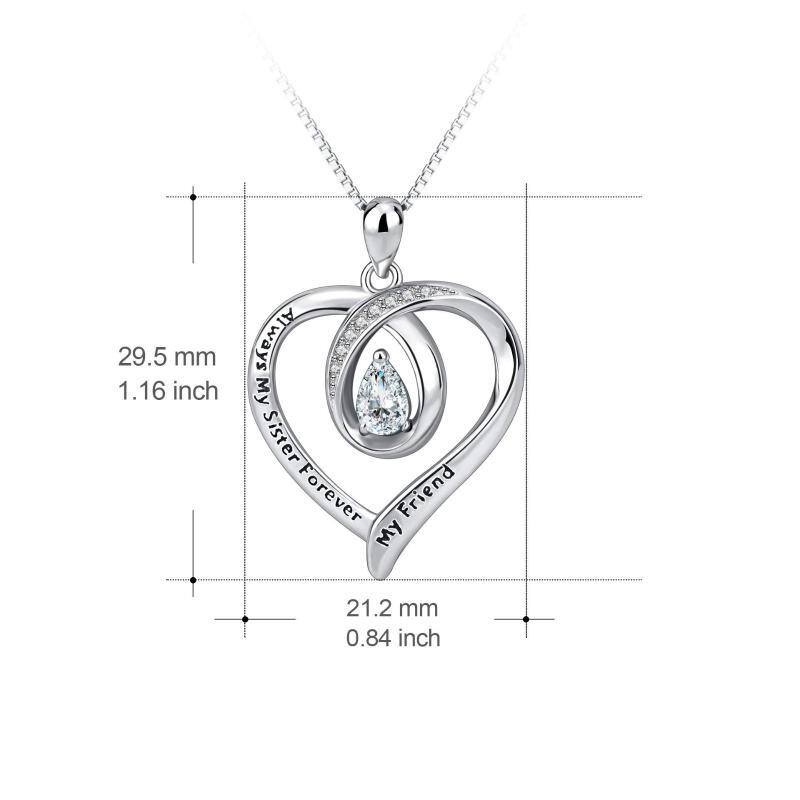 Sterling Silver Cubic Zirconia Heart Pendant Necklace with Box Chain-5